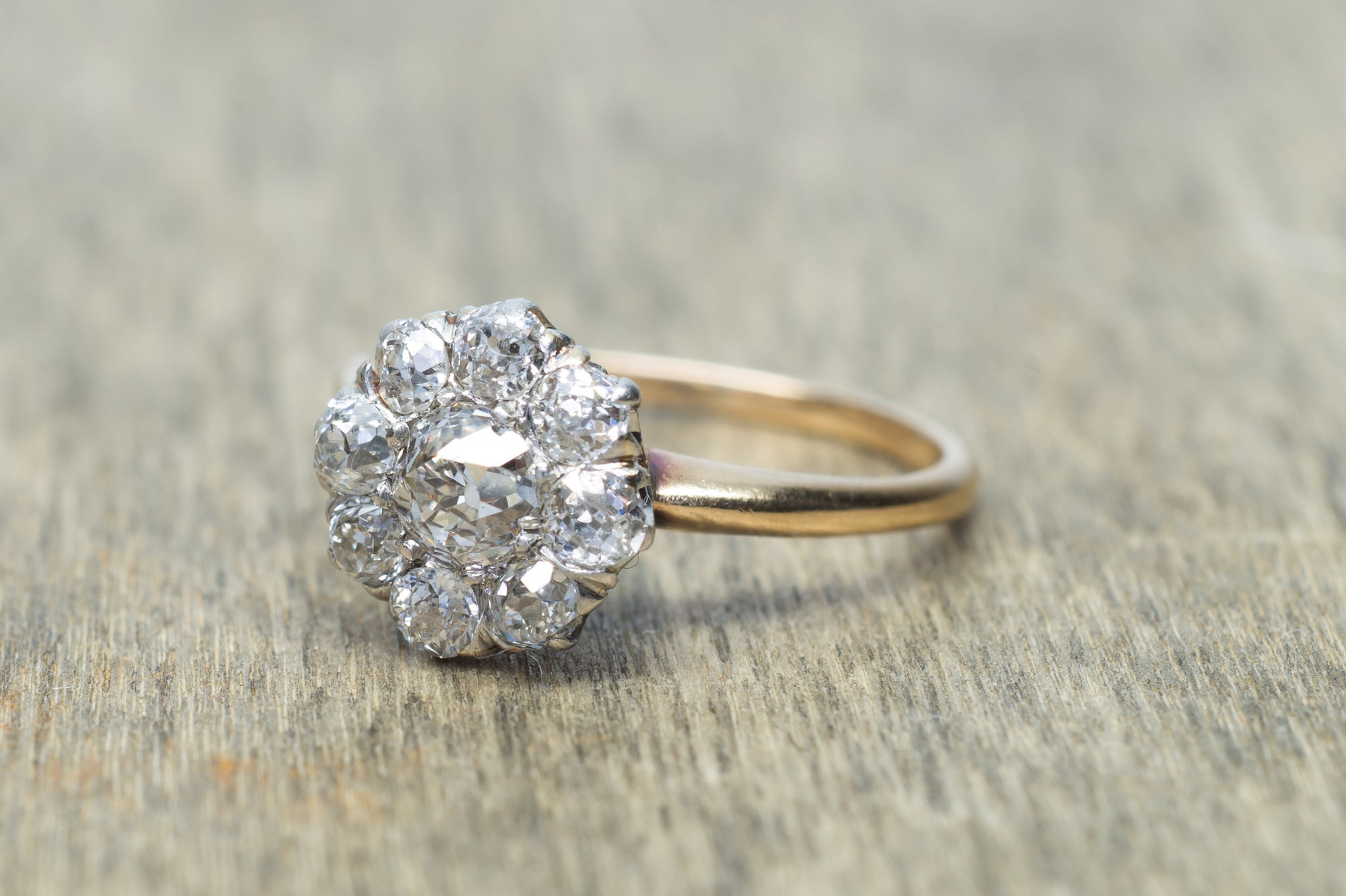 0.71CTW EDWARDIAN OLD MINE CUT DIAMOND DAISY RING - SinCityFinds Jewelry