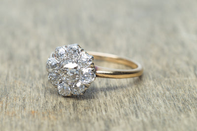 0.71CTW EDWARDIAN OLD MINE CUT DIAMOND DAISY RING - SinCityFinds Jewelry