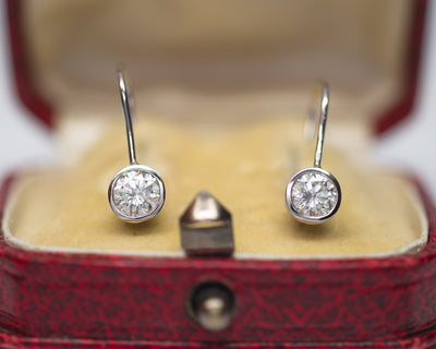 1CTW BEZEL SET DANGLE DIAMOND  EARRINGS - SinCityFinds Jewelry