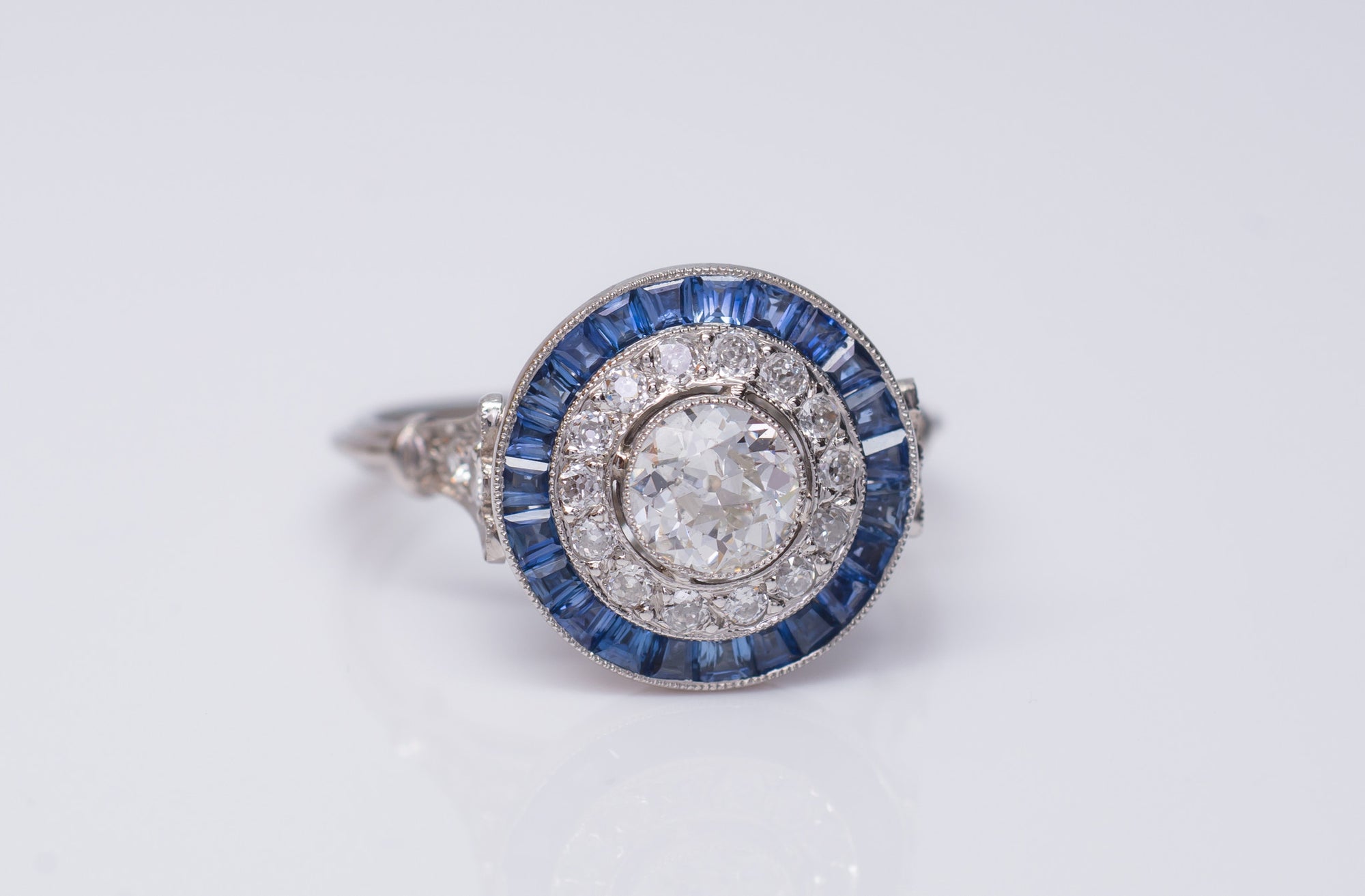DIAMOND AND SAPPHIRE TARGET RING - SinCityFinds Jewelry