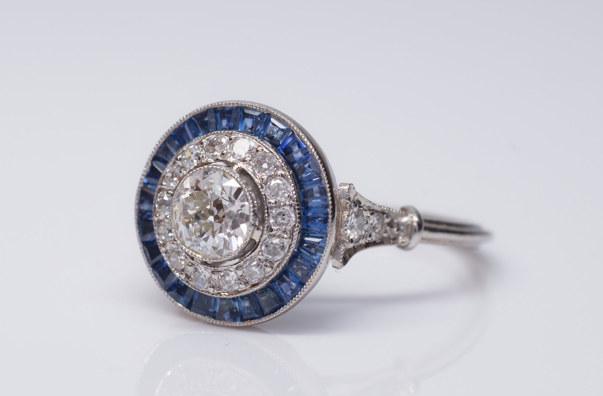 DIAMOND AND SAPPHIRE TARGET RING - SinCityFinds Jewelry