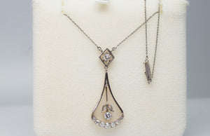 0.85CTW ART NOUVEAU OLD CUT DIAMOND AND PLATINUM LAVALIER NECKLACE - SinCityFinds Jewelry