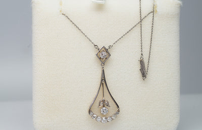 0.85CTW ART NOUVEAU OLD CUT DIAMOND AND PLATINUM LAVALIER NECKLACE - SinCityFinds Jewelry
