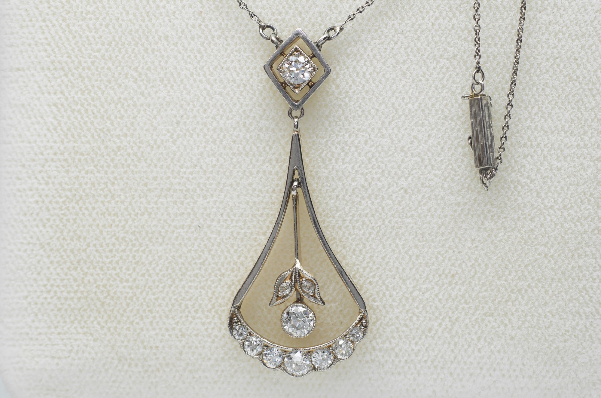 0.85CTW ART NOUVEAU OLD CUT DIAMOND AND PLATINUM LAVALIER NECKLACE - SinCityFinds Jewelry