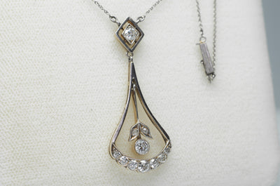 0.85CTW ART NOUVEAU OLD CUT DIAMOND AND PLATINUM LAVALIER NECKLACE - SinCityFinds Jewelry