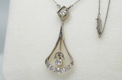 0.85CTW ART NOUVEAU OLD CUT DIAMOND AND PLATINUM LAVALIER NECKLACE - SinCityFinds Jewelry
