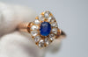 ROSE CUT DIAMOND HALO AND NATURAL SAPPHIRE RING - SinCityFinds Jewelry