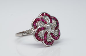 RUBY AND OLD EUROPEAN CUT DIAMOND TARGET RING - SinCityFinds Jewelry