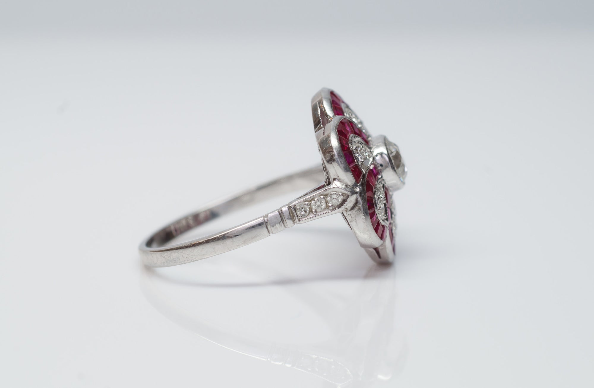 RUBY AND OLD EUROPEAN CUT DIAMOND TARGET RING - SinCityFinds Jewelry