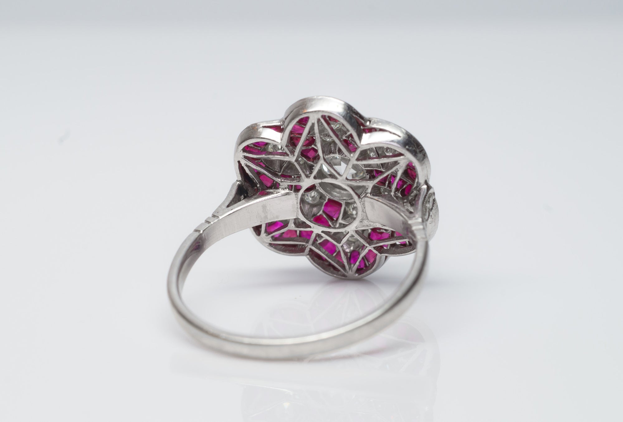 RUBY AND OLD EUROPEAN CUT DIAMOND TARGET RING - SinCityFinds Jewelry