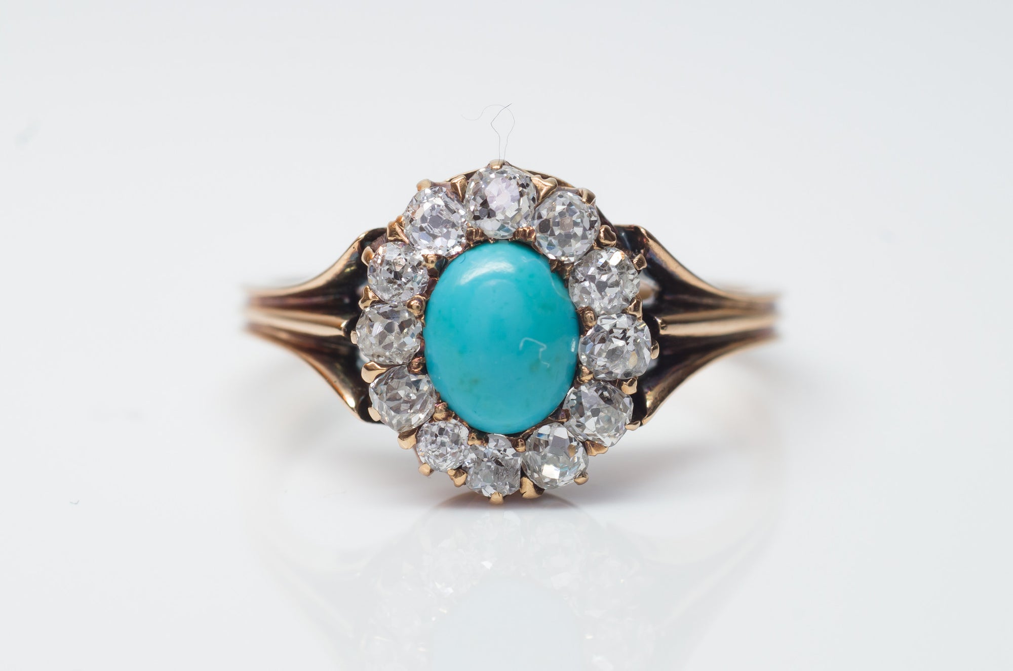 VICTORIAN TURQUOISE AND OLD MINE CUT DIAMOND HALO RING - SinCityFinds Jewelry