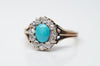 VICTORIAN TURQUOISE AND OLD MINE CUT DIAMOND HALO RING - SinCityFinds Jewelry