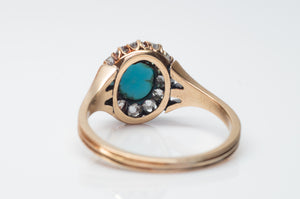 VICTORIAN TURQUOISE AND OLD MINE CUT DIAMOND HALO RING - SinCityFinds Jewelry