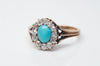 VICTORIAN TURQUOISE AND OLD MINE CUT DIAMOND HALO RING - SinCityFinds Jewelry