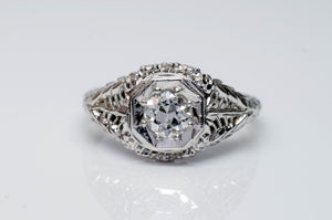 VINTAGE OLD EUROPEAN CUT DIAMOND RING IN WHITE GOLD - SinCityFinds Jewelry