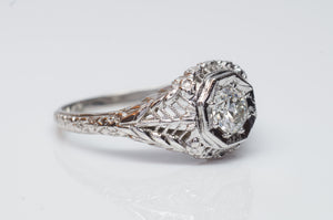 VINTAGE OLD EUROPEAN CUT DIAMOND RING IN WHITE GOLD - SinCityFinds Jewelry