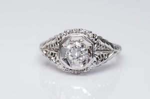 VINTAGE OLD EUROPEAN CUT DIAMOND RING IN WHITE GOLD - SinCityFinds Jewelry