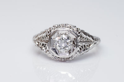 VINTAGE OLD EUROPEAN CUT DIAMOND RING IN WHITE GOLD - SinCityFinds Jewelry