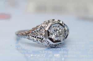 VINTAGE OLD EUROPEAN CUT DIAMOND RING IN WHITE GOLD - SinCityFinds Jewelry