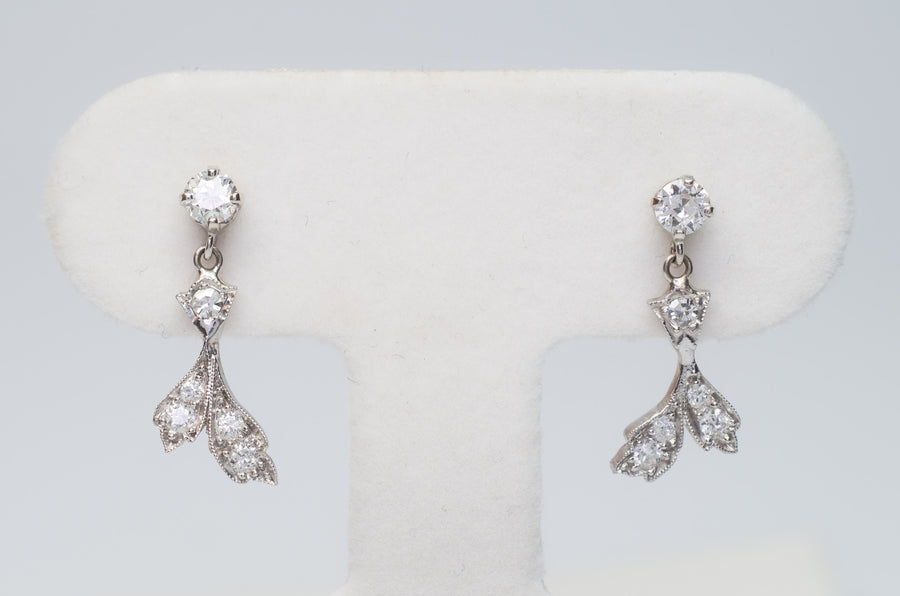 DAINTY VINTAGE GOLD AND PLATINUM DIAMOND EARRINGS - SinCityFinds Jewelry