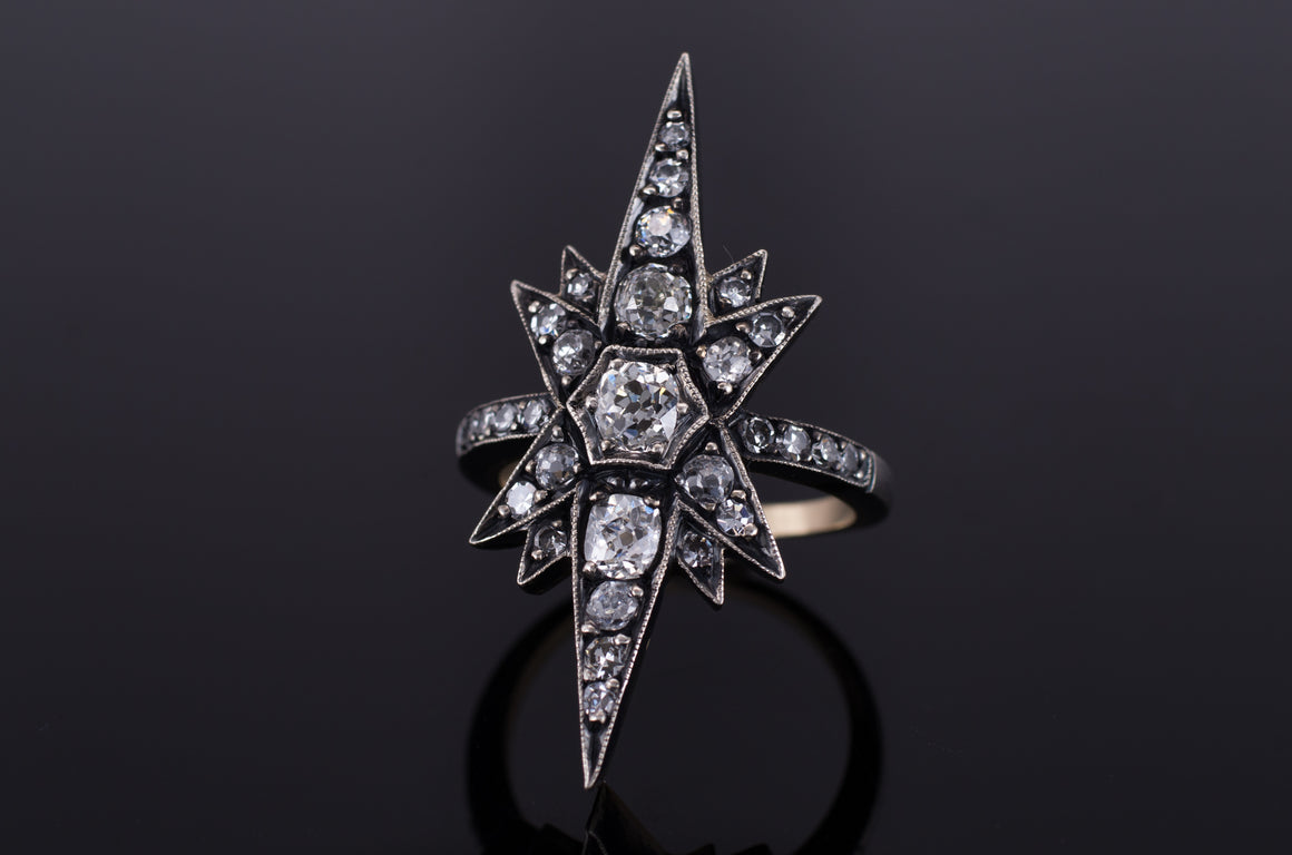 VICTORIAN INSPIRED OLD CUT DIAMOND STAR RING - SinCityFinds Jewelry