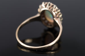 VINTAGE OPAL AND OLD MINE CUT DIAMOND HALO RING - SinCityFinds Jewelry