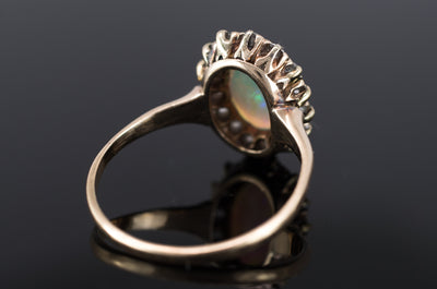 VINTAGE OPAL AND OLD MINE CUT DIAMOND HALO RING - SinCityFinds Jewelry