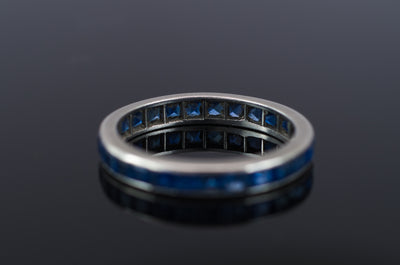 VINTAGE SAPPHIRE ETERNITY RING IN PLATINUM - SinCityFinds Jewelry