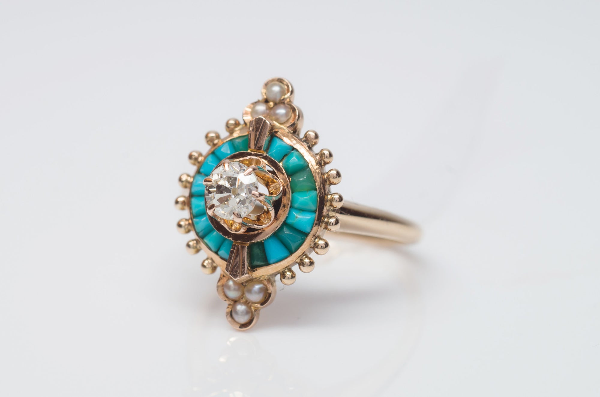 ANTIQUE TURQUOISE AND DIAMOND COCKTAIL RING - SinCityFinds Jewelry