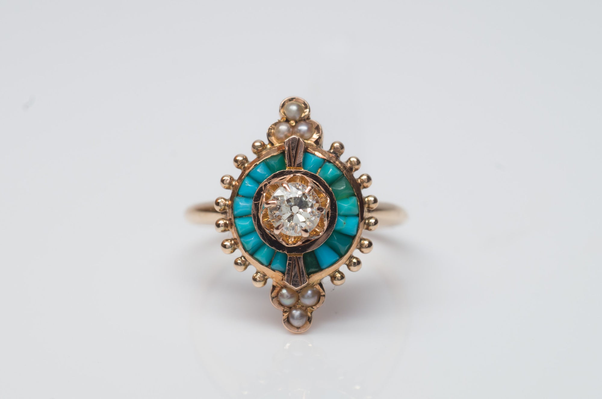 ANTIQUE TURQUOISE AND DIAMOND COCKTAIL RING - SinCityFinds Jewelry