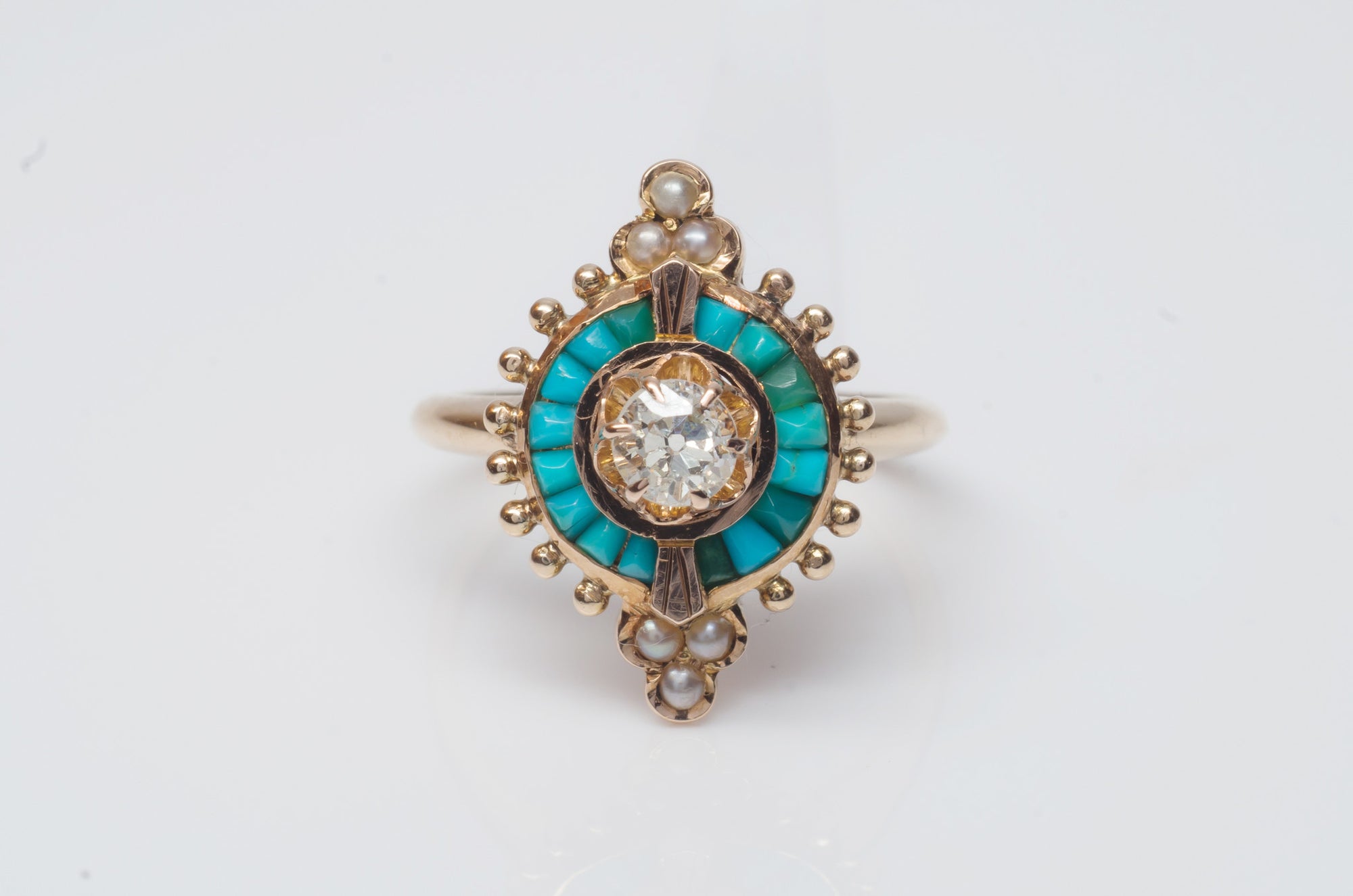 ANTIQUE TURQUOISE AND DIAMOND COCKTAIL RING - SinCityFinds Jewelry