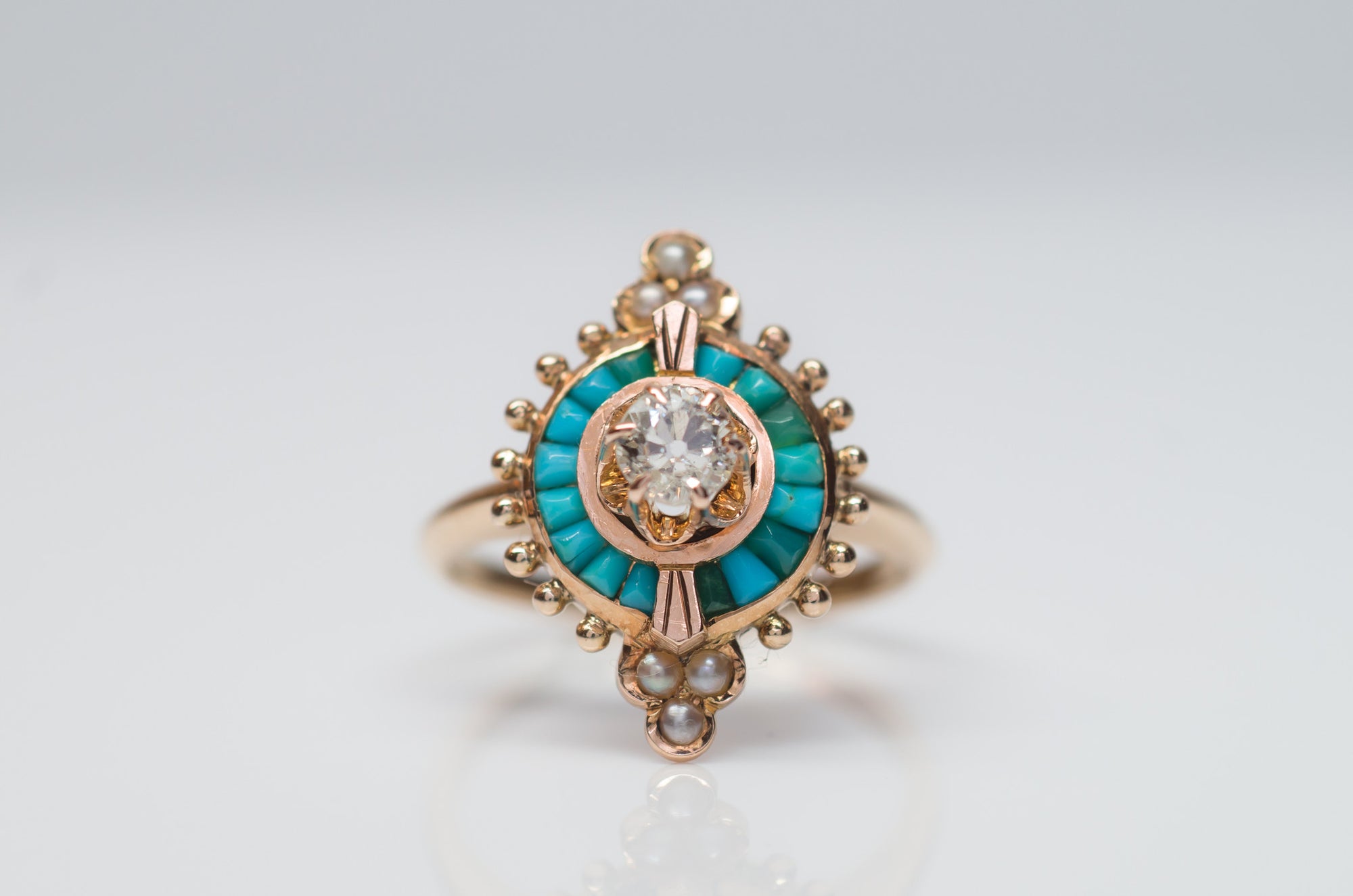 ANTIQUE TURQUOISE AND DIAMOND COCKTAIL RING - SinCityFinds Jewelry