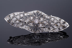 1CTW EDWARDIAN DIAMOND BROOCH IN PLATINUM AND GOLD - SinCityFinds Jewelry