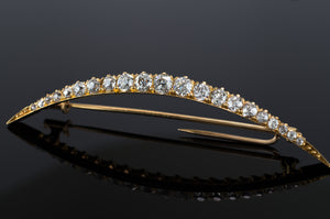 2.7CTW VINTAGE 18K GOLD OEC DIAMOND CRESCENT NECKLACE - SinCityFinds Jewelry