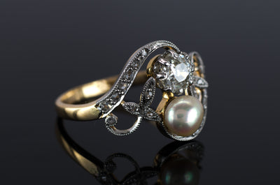 ANTIQUE PEARL AND DIAMOND RING - SinCityFinds Jewelry
