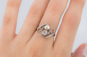 ANTIQUE PEARL AND DIAMOND RING - SinCityFinds Jewelry