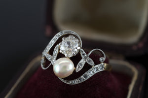 ANTIQUE PEARL AND DIAMOND RING - SinCityFinds Jewelry