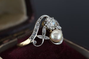 ANTIQUE PEARL AND DIAMOND RING - SinCityFinds Jewelry