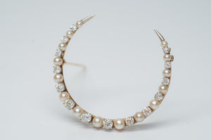 1.16ctw EDWARDIAN OLD EUROPEAN CUT DIAMOND AND PEARL BROOCH - SinCityFinds Jewelry