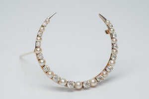 1.16ctw EDWARDIAN OLD EUROPEAN CUT DIAMOND AND PEARL BROOCH - SinCityFinds Jewelry