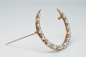 1.16ctw EDWARDIAN OLD EUROPEAN CUT DIAMOND AND PEARL BROOCH - SinCityFinds Jewelry