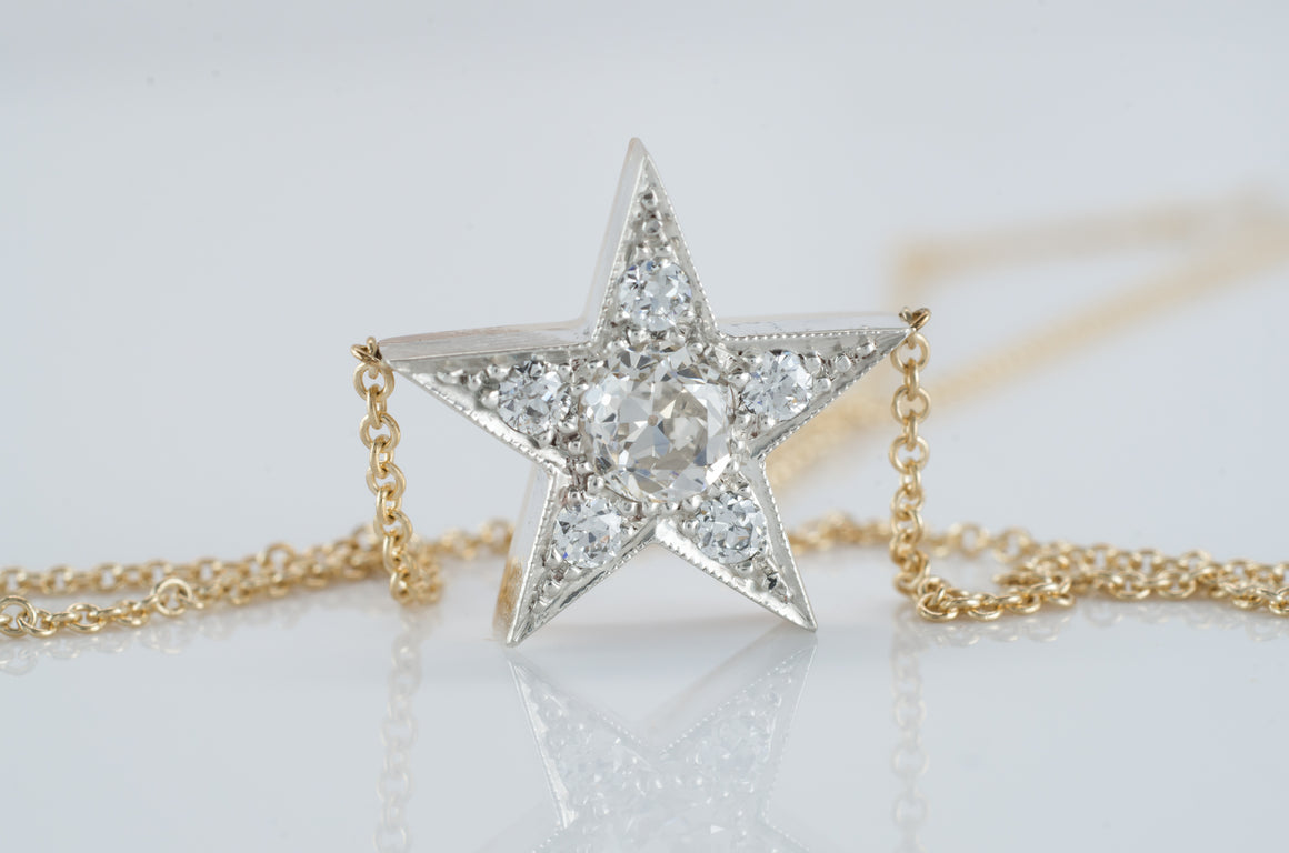 0.60CTW OLD EUROPEAN CUT DIAMOND STAR PENDANT - SinCityFinds Jewelry