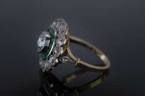 2.9CTW EMERALD AND OLD MINE CUT TARGET RING - SinCityFinds Jewelry