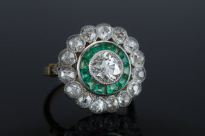 2.9CTW EMERALD AND OLD MINE CUT TARGET RING - SinCityFinds Jewelry