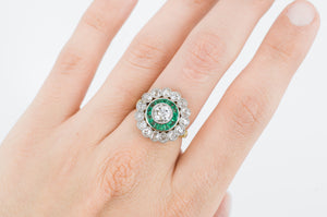 2.9CTW EMERALD AND OLD MINE CUT TARGET RING - SinCityFinds Jewelry