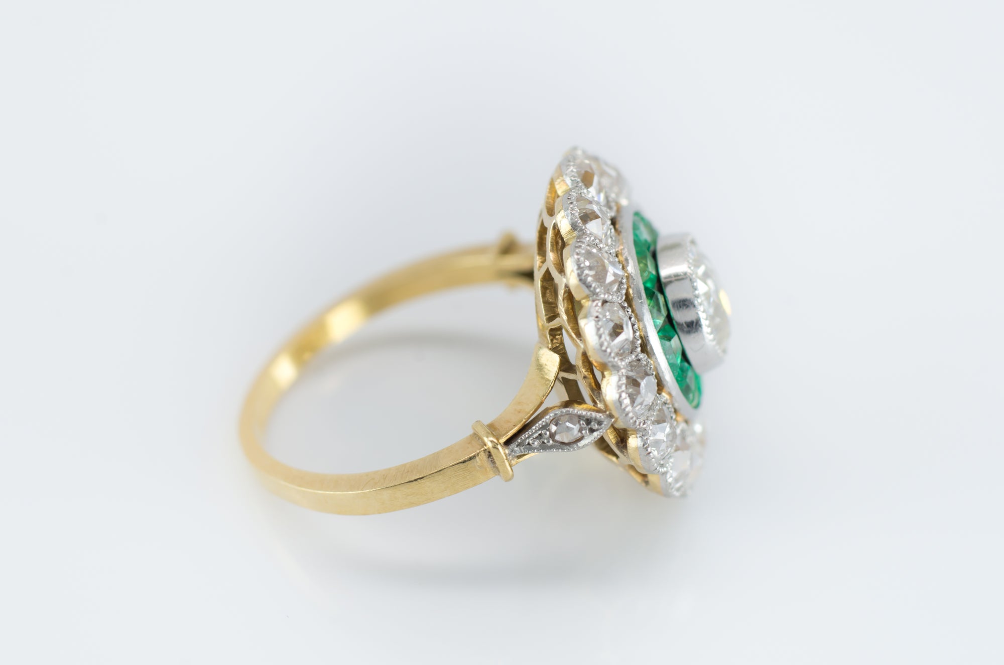2.9CTW EMERALD AND OLD MINE CUT TARGET RING - SinCityFinds Jewelry