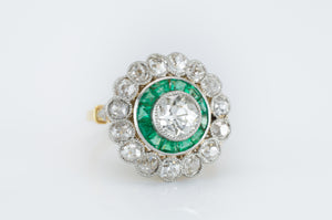 2.9CTW EMERALD AND OLD MINE CUT TARGET RING - SinCityFinds Jewelry