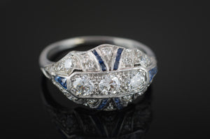 DECO OLD EUROPEAN CUT DIAMOND AND SAPPHIRE RING - SinCityFinds Jewelry