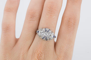 DECO OLD EUROPEAN CUT DIAMOND AND SAPPHIRE RING - SinCityFinds Jewelry