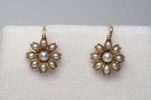 ANTIQUE SEED PEARL AND GOLD DIAMOND EARRINGS - SinCityFinds Jewelry